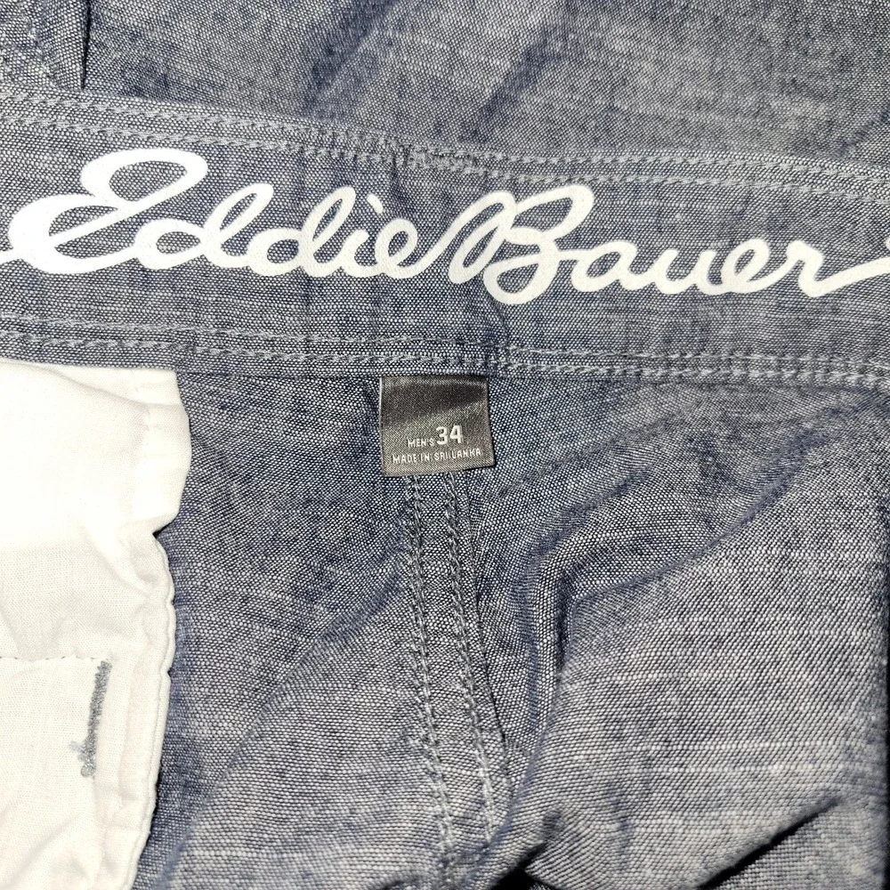 Eddie Bauer Mens Blue Chambray Chino‎ Shorts SZ 34 Specially Dyed Casual Outdoor